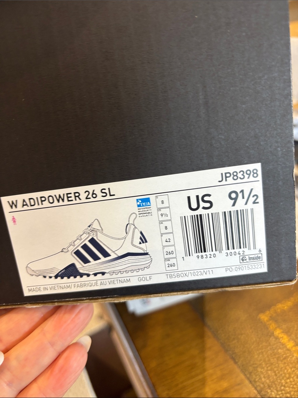 adidas Kids Adipower 26 SL White & Navy Golf Shoes - Youth